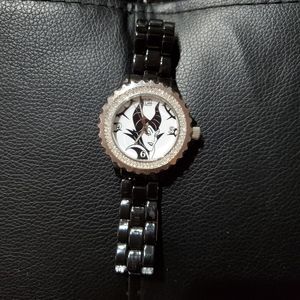 Disney Maleficent black enamel watch